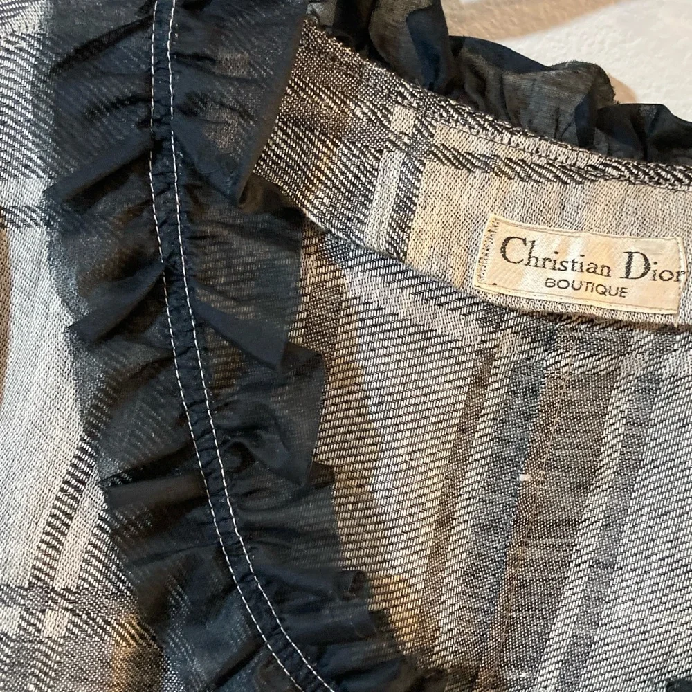 Vintage Dior Boutique Ruffle Collar Plaid Lightweight Blazer Size M